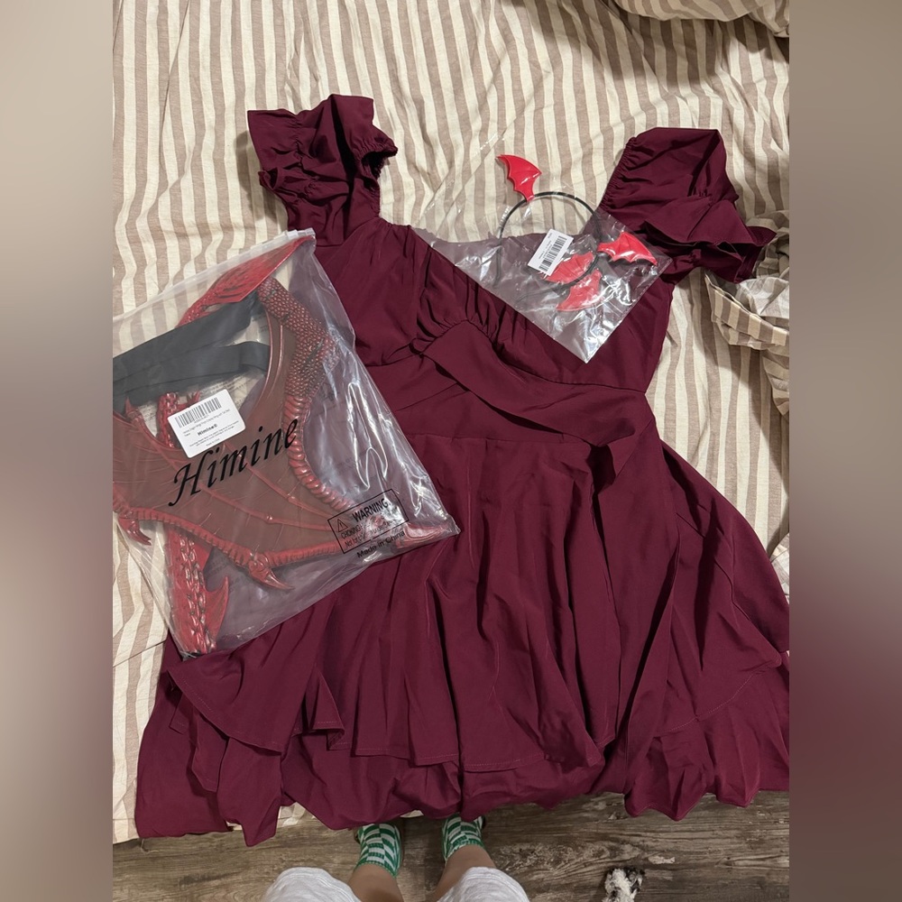 Burgundy Costume Set with Wings and Headband